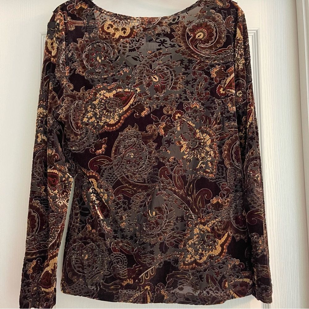 Women's Paisley Velvet Long Sleeve Blouse - Picture 8 of 10